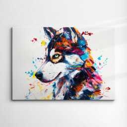 Colorful Siberian Husky Dog Pet Abstract Modern Oil Painting Wall Art, Framed Canvas Poster Print, Home Kitchen Office Room Decor, Gifts - thumbnail 3