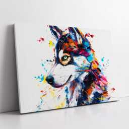 Colorful Siberian Husky Dog Pet Abstract Modern Oil Painting Wall Art, Framed Canvas Poster Print, Home Kitchen Office Room Decor, Gifts - thumbnail 2