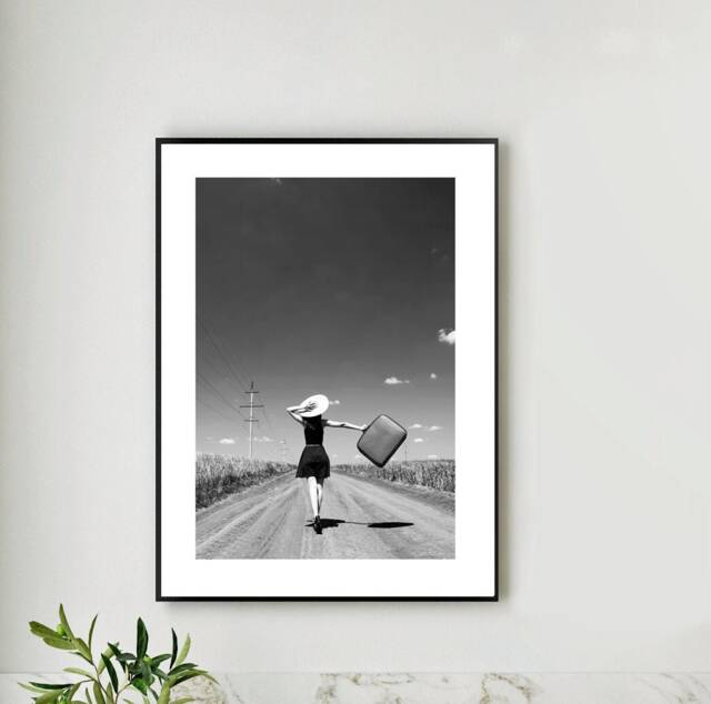 Women Happy Following Dreams, Free Spirit, Black & White Bedroom Bathroom Hallway Wall Art Print Decor Fun Travel Poster A5, A4, A3, A2 - image 1