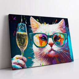 Cat Drinking Wine Pet Abstract Modern Painting Wall Art, Framed Canvas Poster Print, Home Kitchen Office Room Decor, Gifts - thumbnail 2