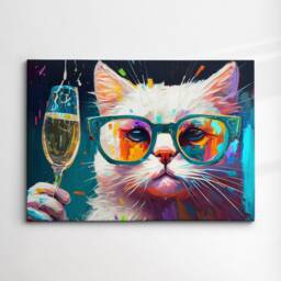 Cat Drinking Wine Pet Abstract Modern Painting Wall Art, Framed Canvas Poster Print, Home Kitchen Office Room Decor, Gifts - thumbnail 3