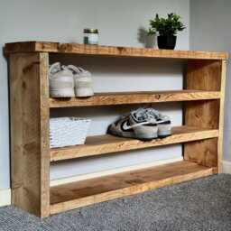 Rustic Shoe Bench - Handmade Wooden Rack Storage Organizer For Entryway, Mudroom, Or Hallway 3-Tier - thumbnail 3