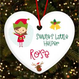 Brown Hair Elf Santa's Helper Personalised Christmas Tree Ornament Decoration