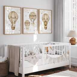 Safari Animal Hot Air Balloon Nursery Prints Set Of 3 - thumbnail 2