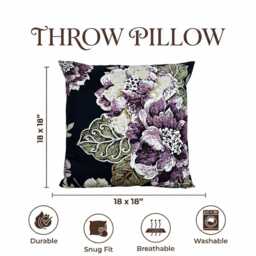 Black Purple Floral Cushion Covers 18x18 Inch 45x45cm - Handmade Hidden Zip Worldwide Shipping - thumbnail 2