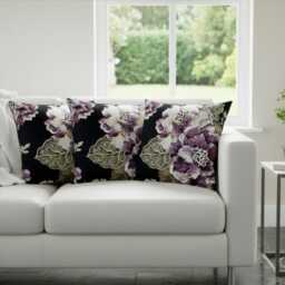 Black Purple Floral Cushion Covers 18x18 Inch 45x45cm - Handmade Hidden Zip Worldwide Shipping - thumbnail 4