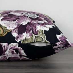 Black Purple Floral Cushion Covers 18x18 Inch 45x45cm - Handmade Hidden Zip Worldwide Shipping - thumbnail 3