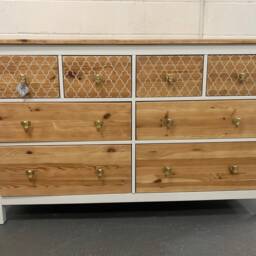 Large Boho Scandinavian Chest Of Drawers & Matching Bedside Tables Painted Bespoke Stencilled - thumbnail 3
