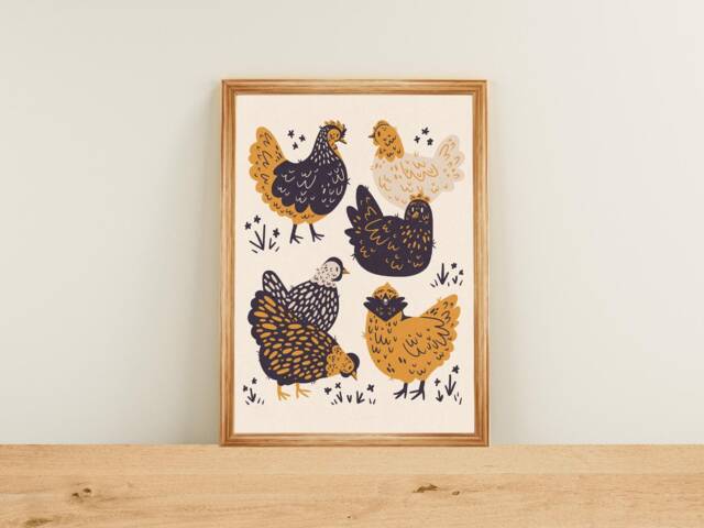 Chicken Illustration, Cute Art Print 11x14 8x10 - image 1