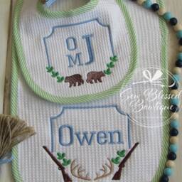 Birth Announcement Baby Gifts/Personalized Blanket , Bib & Burp Cloth Gift Set Baby Shower - thumbnail 3