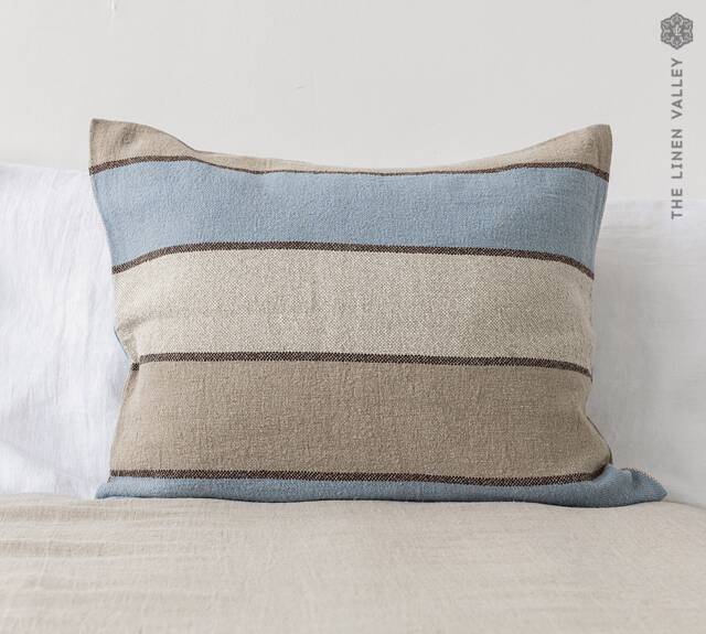Striped Linen Pillow Sham With Zipper - Decorative Pillow - Natural Striped Heavy Custom Sizes - image 1
