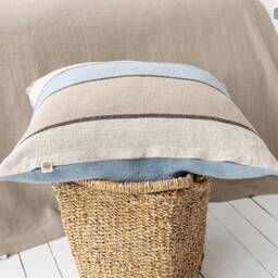 Striped Linen Pillow Sham With Zipper - Decorative Pillow - Natural Striped Heavy Custom Sizes - thumbnail 2