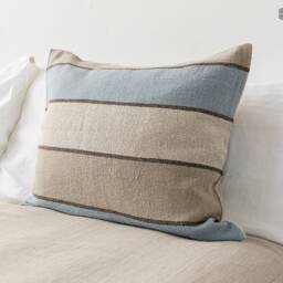 Striped Linen Pillow Sham With Zipper - Decorative Pillow - Natural Striped Heavy Custom Sizes - thumbnail 3