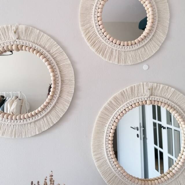 3 Set Macrome Wall Mirror - Bead White Decor Housewarming & Mom Gift Dinner Room Boho Express Shipping - 3 Days - image 1
