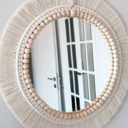 3 Set Macrome Wall Mirror - Bead White Decor Housewarming & Mom Gift Dinner Room Boho Express Shipping - 3 Days - thumbnail 2