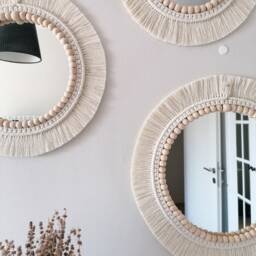 3 Set Macrome Wall Mirror - Bead White Decor Housewarming & Mom Gift Dinner Room Boho Express Shipping - 3 Days - thumbnail 4
