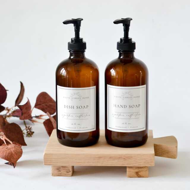 Amber Glass Soap Dispenser With Label Options, 16 Oz - image 1
