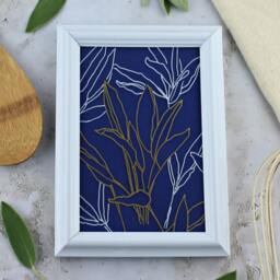 Sage Herb Plant Line Art. Gardening Gift Under 20. Minimalist Herbal Kitchen Wall Decor. Blue, White & Gold Boho Chic Framed Painting - thumbnail 2