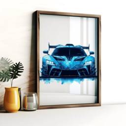 Blue Car Wall Art Set - Of 3 Posters - Watercolour Painting Boys Room Decor Bedroom Print Gifts Super Sports Artwork - thumbnail 3