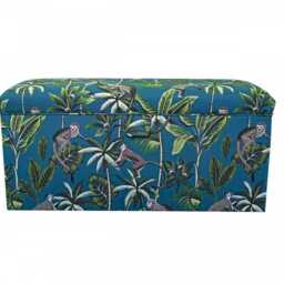 Storage Bench Ottoman in A Monkey Teal 100% Cotton Print Fabric - British Made Stool - thumbnail 3