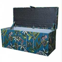 Storage Bench Ottoman in A Monkey Teal 100% Cotton Print Fabric - British Made Stool - thumbnail 2