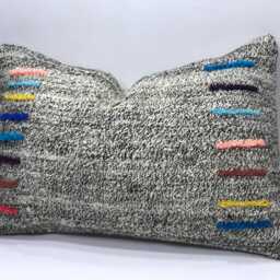 Vintage Turkish Kilim Pillow Cover, 16x24 Lumbar Cushion - thumbnail 2