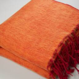 Orange Yak Wool Blanket Shawl Hand-Loomed Travel Wrap, Nepal - thumbnail 2