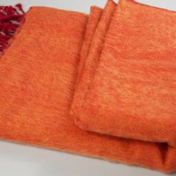 Orange Yak Wool Blanket Shawl Hand-Loomed Travel Wrap, Nepal - thumbnail 3