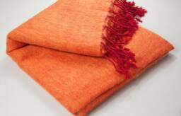 Orange Yak Wool Blanket Shawl Hand-Loomed Travel Wrap, Nepal