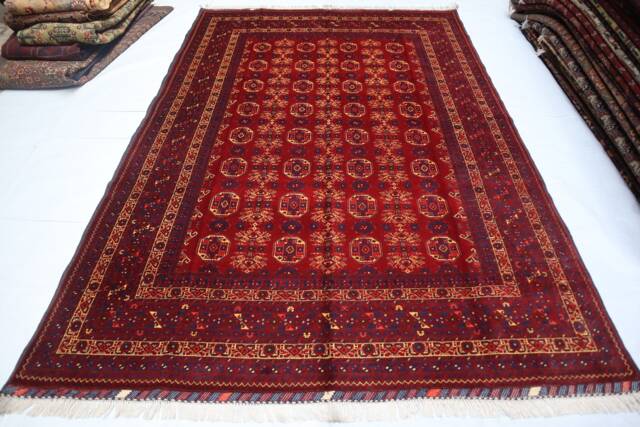 Turkmen Tekke Bukhara Rug - 7x10 Afghan Handmade Wool Antique Oriental Rug Waziri Design Tribal Dining Table Bedroom - image 1