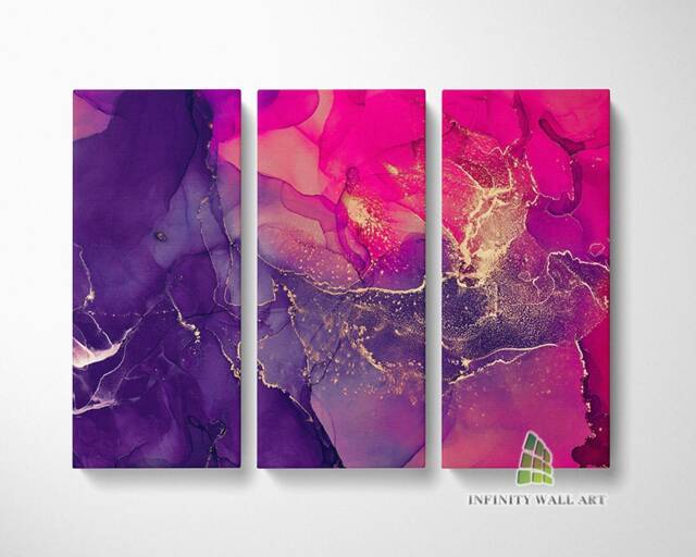 Pink Purple Marble Abstract Canvas Art Split Panel Wall Print Picture Home Decor -C187 - image 1