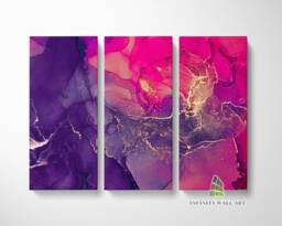 Pink Purple Marble Abstract Canvas Art Split Panel Wall Print Picture Home Decor -C187 - thumbnail 1