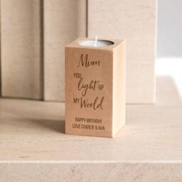 First Mother's Day Gift - 1st Wood Candle Holder For Mum Personalised Tea Light Lc764 - thumbnail 2