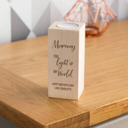 First Mother's Day Gift - 1st Wood Candle Holder For Mum Personalised Tea Light Lc764 - thumbnail 3