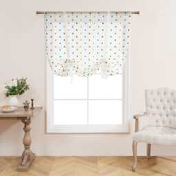 Custom Voile Pull Up Balloon Curtain Multicolours Pom With Rod Pocket Heading