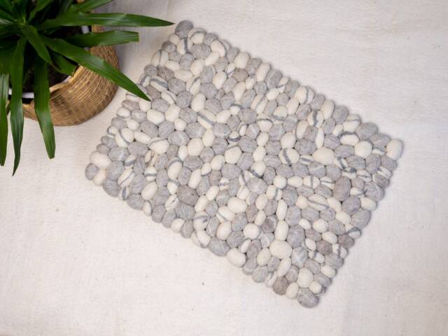 stone Rug Wool Felt Rectangular Living Room Pebble Rug, Natural Handmade Mat For Living, Bed, & Bath - image 1