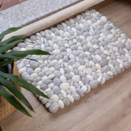 stone Rug Wool Felt Rectangular Living Room Pebble Rug, Natural Handmade Mat For Living, Bed, & Bath - thumbnail 2