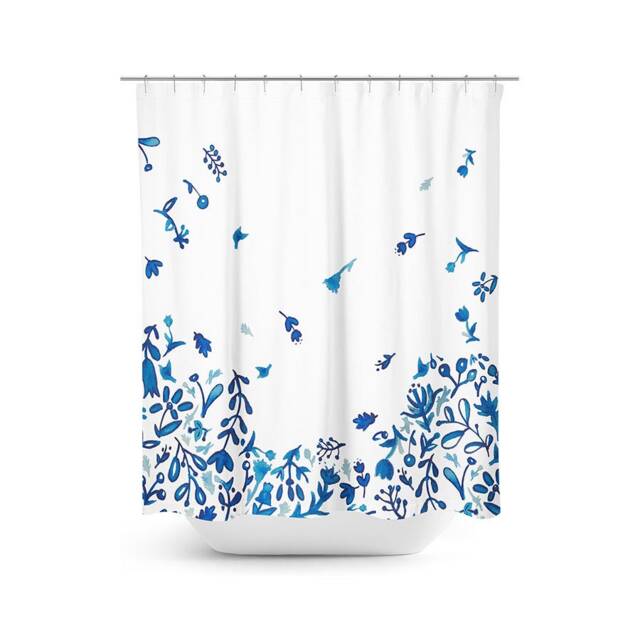 Blue Floral Watercolor Painting - Shower Curtain Cotton 72 - image 1