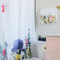 Blue Floral Watercolor Painting - Shower Curtain Cotton 72 - thumbnail 3