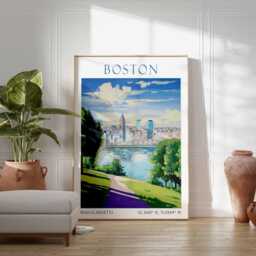 Boston Travel Print, City Poster, Wall Art, Skyline Artwork, Massachusetts - thumbnail 3