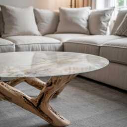 Elegant Marble With Veins Glass Table Top, White Round Cover, Scratch-Resistant Layer, Modern Tabletop - thumbnail 2