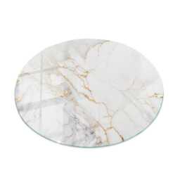 Elegant Marble With Veins Glass Table Top, White Round Cover, Scratch-Resistant Layer, Modern Tabletop