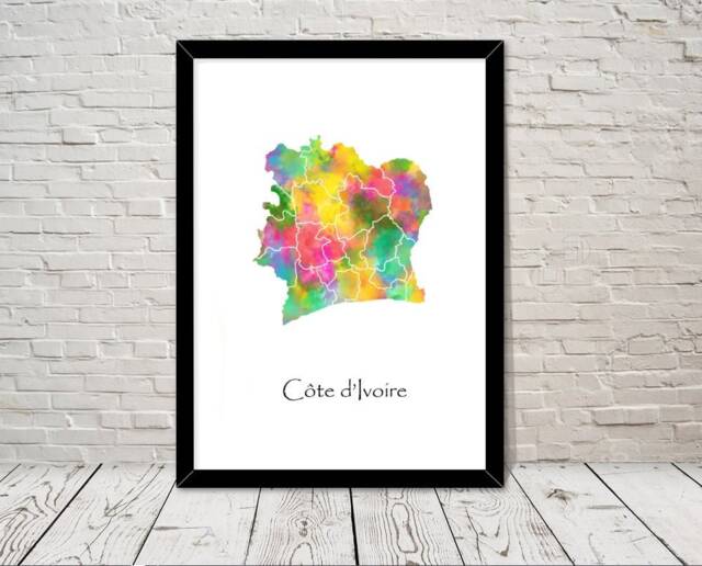 Cote Divoire Print Watercolour Illustration Map Ivory Coast Art Abstract Home Decor Giclee Office Wall Room
