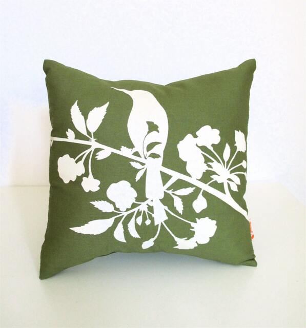 Olive Green Blossom Pillow Silkscreened Cotton Mini Pillow - 10.5 Inches - image 1