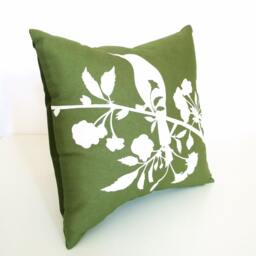 Olive Green Blossom Pillow Silkscreened Cotton Mini Pillow - 10.5 Inches - thumbnail 3