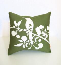 Olive Green Blossom Pillow Silkscreened Cotton Mini Pillow - 10.5 Inches - thumbnail 1