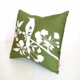 Olive Green Blossom Pillow Silkscreened Cotton Mini Pillow - 10.5 Inches - thumbnail 2