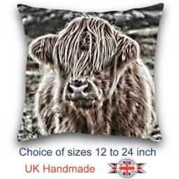 Highland Cow Cushion, Choice Of Sizes, Handmade - thumbnail 1