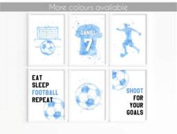 Personalised Football Prints, Blue Wall Art, Kids Bedroom Decor, Prints For Kids, Shirt Name Print - thumbnail 1