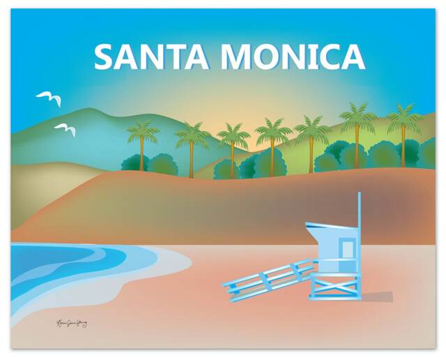 Santa Monica Beach Print, Wall Art, Travel Art Poster, Baby Nursery - Style E8-O-Santa-Mon - image 1